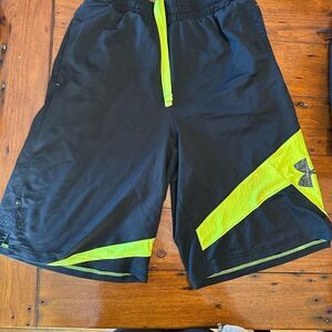 Under Armour Black and Yellow Athletic Shorts with Elastic Waistband